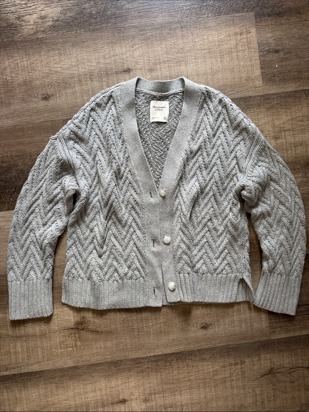 Abercrombie & Fitch Light Gray Cable-Knit Button Cardigan - Picture 1 of 4